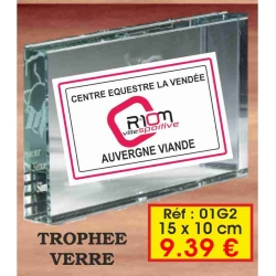 TROPHEE VERRE PRESTIGE : REF. 01G2P - 15 x 10CM